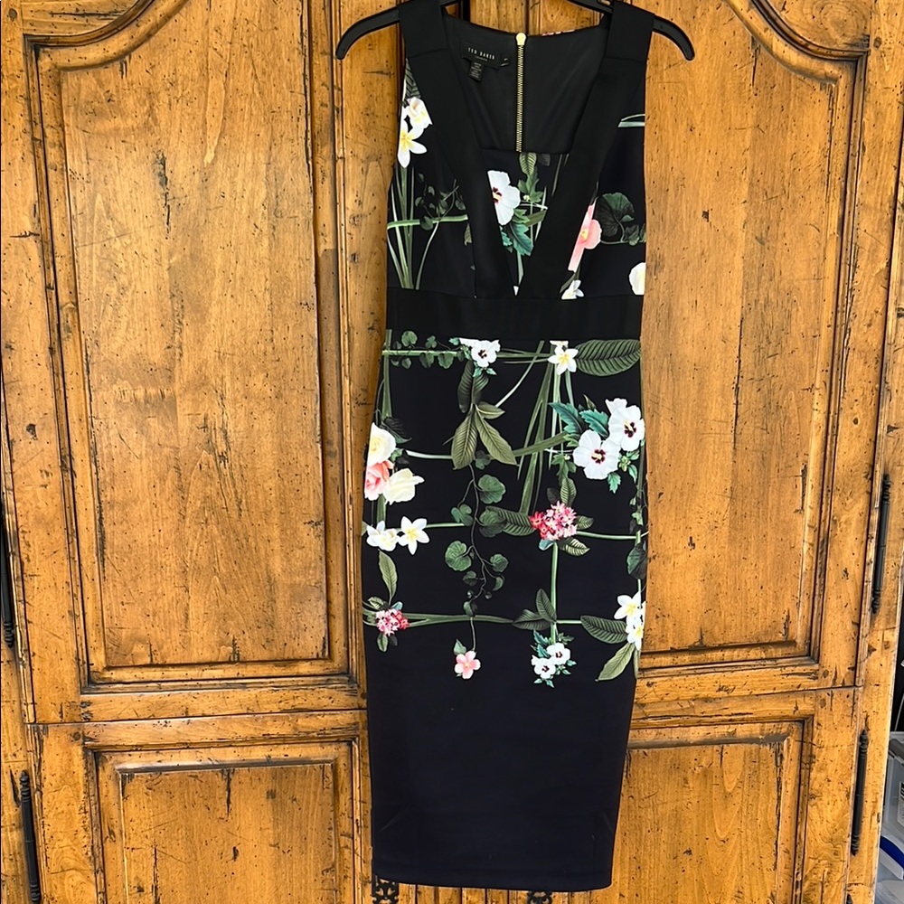 Floral Sheath Dress in Black by Ted Baker